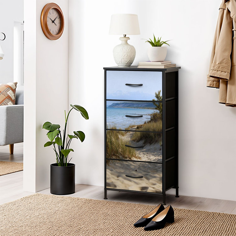 4 Drawer Dresser for Bedroom, Narrow Chest of Drawers, Wooden Top and Study Iron Frame 18"x37.5"-(WxH)