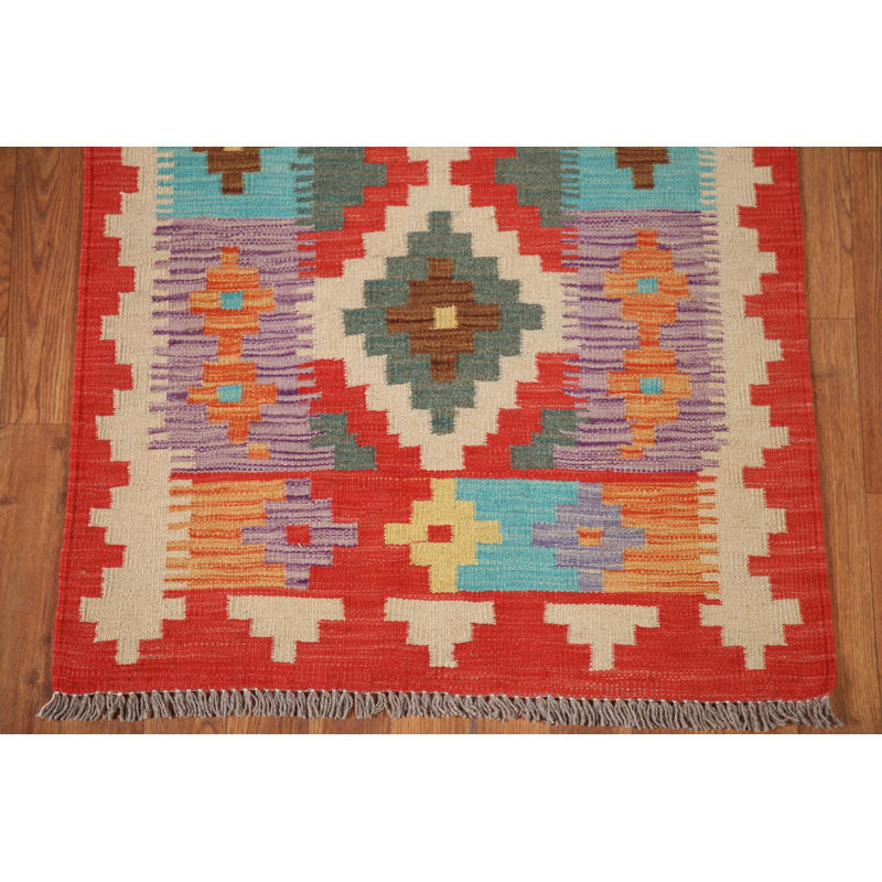 Tapis de couloir oriental géométrique Kilim 3 x 10