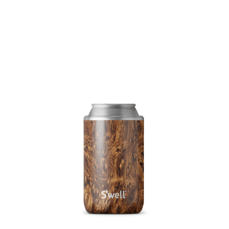 S'well Stainless Steel Triple-Layered Vacuum-Insulated Slim Can Chiller, 12 oz., Teakwood