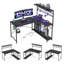 Zabarskaya Gaming Desk, Computer Desk with Power Outlets, LED Lights, Reversible Corner Desk with 4-Tier Shelves,Cup Holder & Hook Carbon Fiber-1392850923-1392871146
