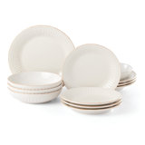 French Perle Groove White 12-Piece Dinnerware Set