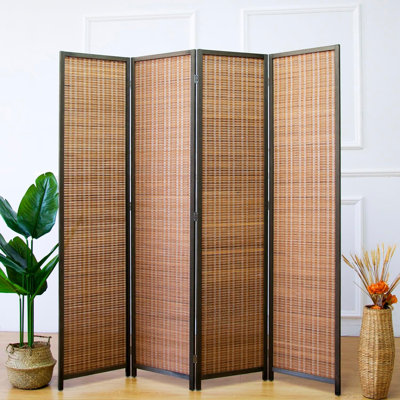 4-Panel Bamboo Folding Room Divider Screen - 67" H x 61.4" W, Ideal for Room Separation by TIFONE