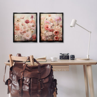 «Pink Blush Floral Field», ensemble de 2 toiles flottantes encadrées par RileyB