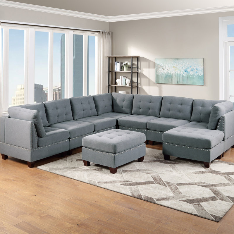 Canapé modulaire modulaire 9 pièces Mobilier de salon modulaire capitonné capitonné gris