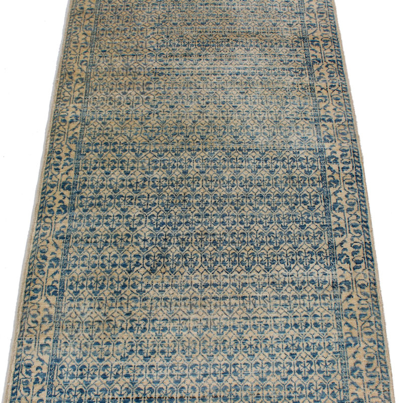 3x8 Ivory and Blue Traditional Runner