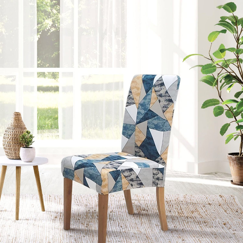 Housse pour chaise de salle à manger, Mélange de polyester bleu / gris / beige