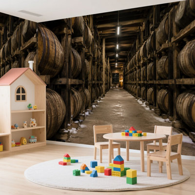 Papier peint adhésif peler et coller en barils de whisky en bois, papier autocollant amovible pour décoration de salon, chambre à coucher H 100 po x l 144 po