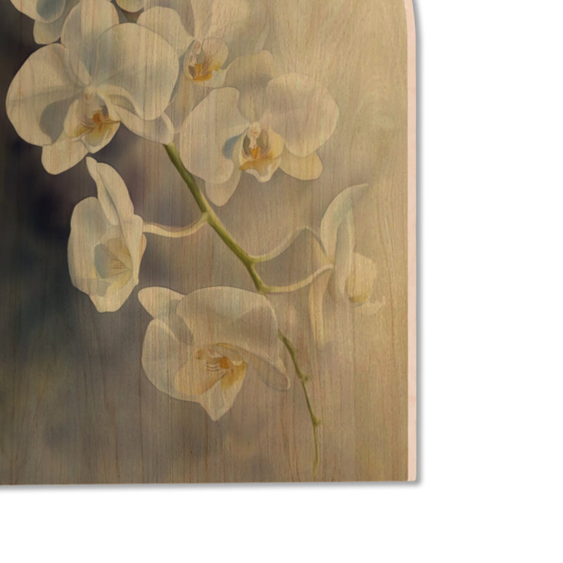 Orchidée cascade sur blanc - art mural floral en bois arqué, H 40 po x l 30 po, Arche