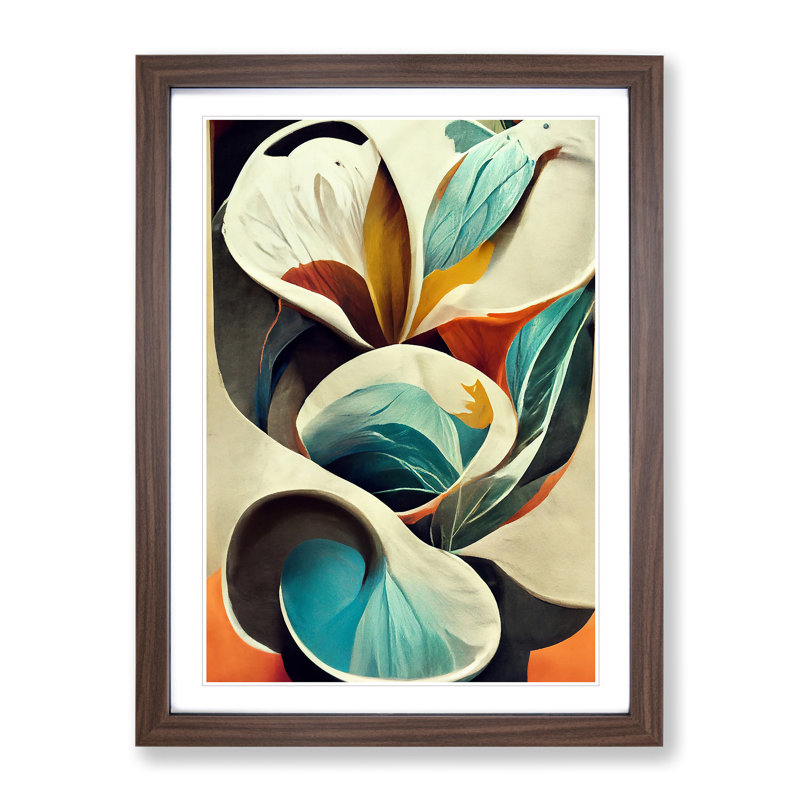 Stunning Abstract Flowers No.2 - Single Picture Frame Print, 34cm H x 25cm W x 2cm D, Walnut 