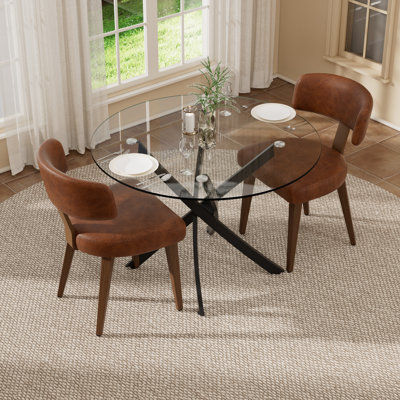 Modern Tempered Glass Dining Table Set With PU Leather Chairs, 36-Inch Kitchen Dining Set For 2/4 People, Contemporary Easy-To-Clean Dining Furniture Set