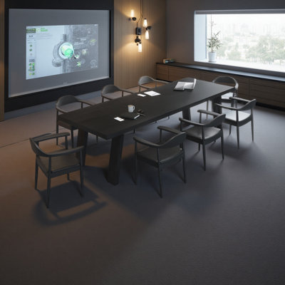 Black minimalist solid wood conference table by Ivy Bronx