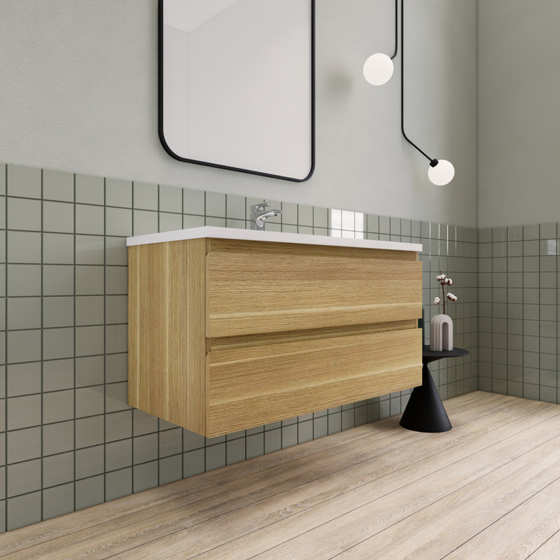 Ensemble de meuble-lavabo moderne flottant 42 po Alnwick Ivy Bronx, Chêne blanc