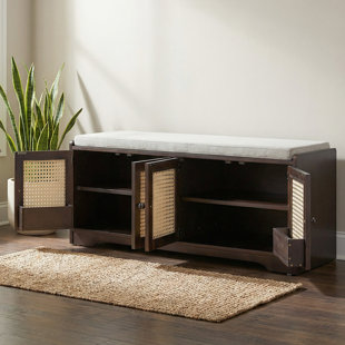 Banc de rangement Hara Classic avec coussin amovible et portes en rotin tissé
