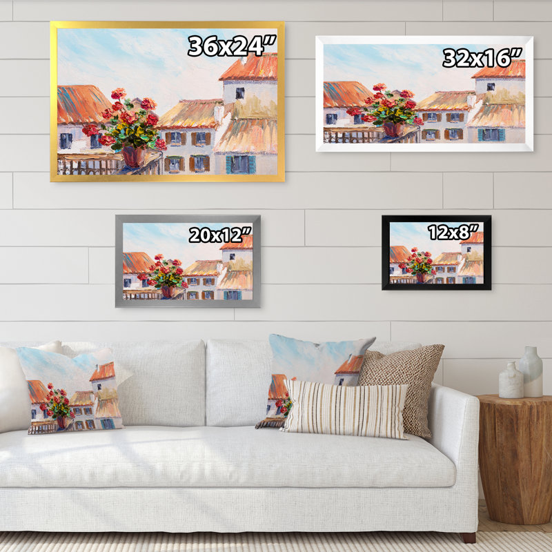 «French Red Roses In Balcon», reproduction sur cadre flottant sur toile, Cadre noir, H 8 po x l 12 po x P 1 po