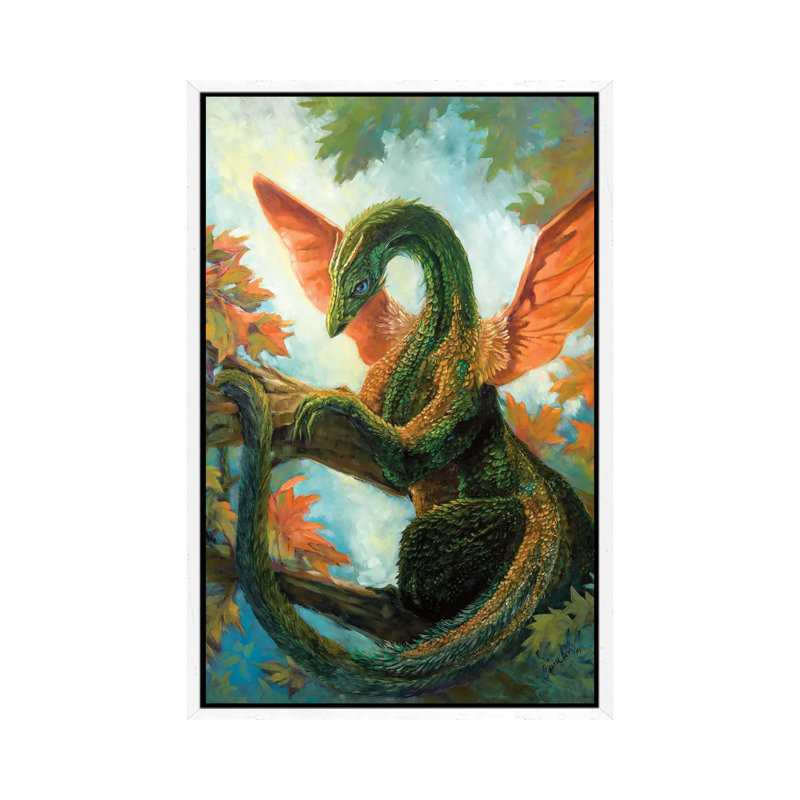Verdant Dragon - Print on Canvas, White Framed, 66.04cm H x 45.72cm W x 3.81cm D