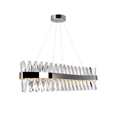 40" Chrome Chandelier for Dining Room, Kitchen, or Living Room – Integrated LED Fixture with Adjustable Chain