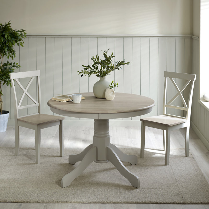 Tamala Round Solid Wood Dining Table, White/Grey