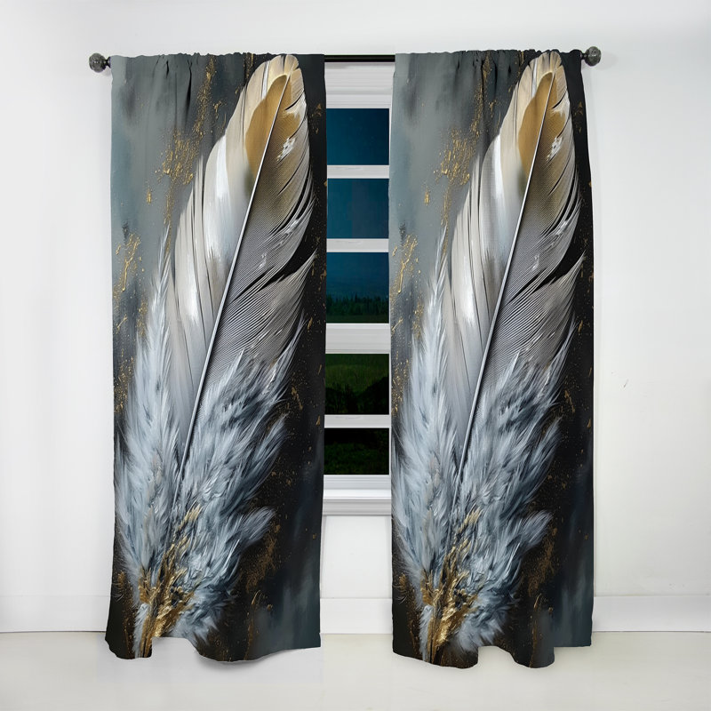 Plumes V or chic Boho - Rideau moderne - Velours obscurcissant - 1 panneau, L 52 po x L 108 po