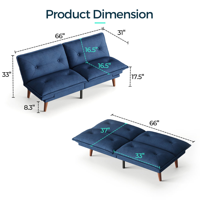 Canapé-lit futon convertible capitonné 66 po Serta, Navy Linen