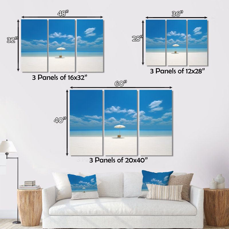 Sable et bleu mer des Caraïbes III sur toile, reproduction de 3 pièces, H 40 po x l 60 po x P 1 po