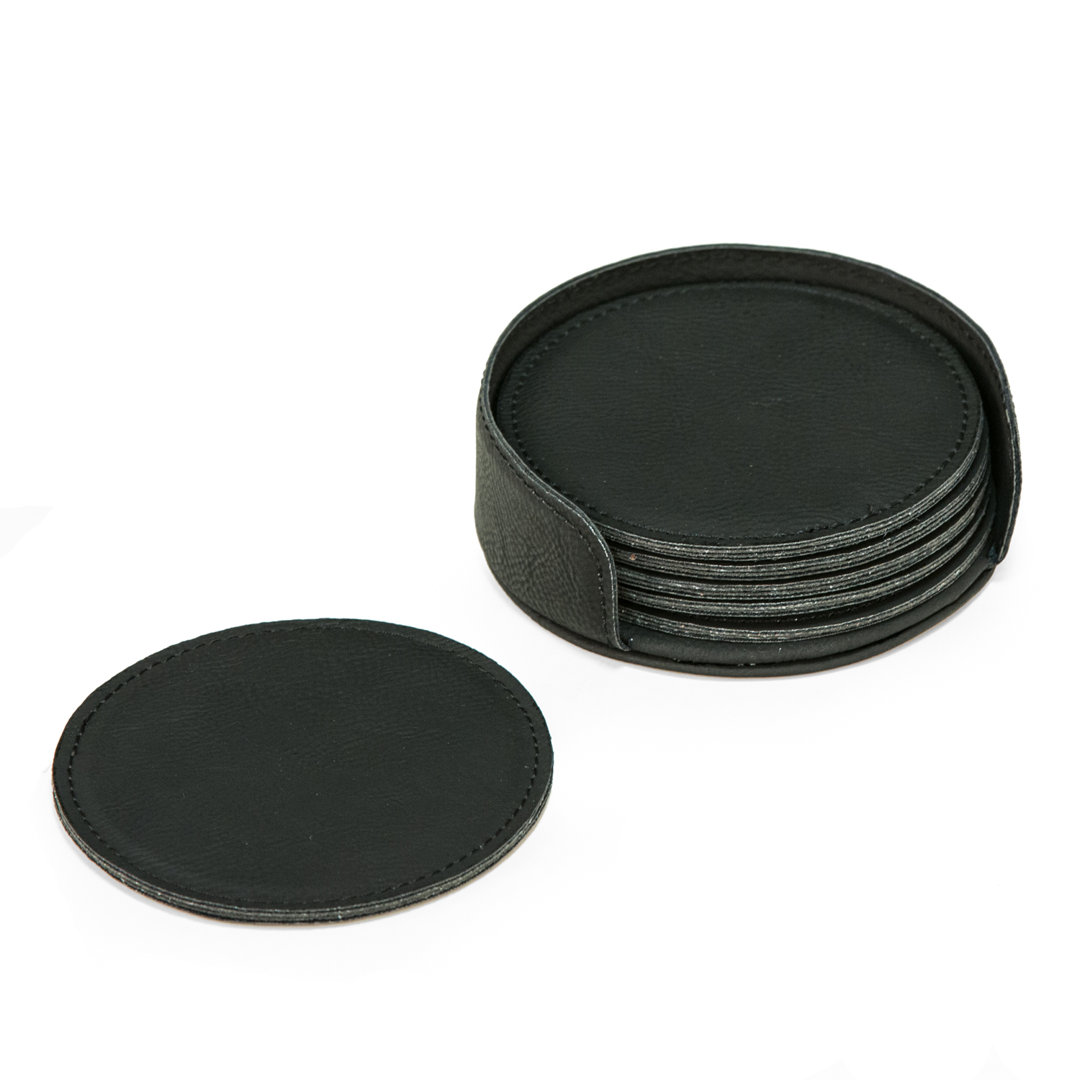 Leather Round 6 Piece Coaster Set With Holder (Set of 6) Winston Porter