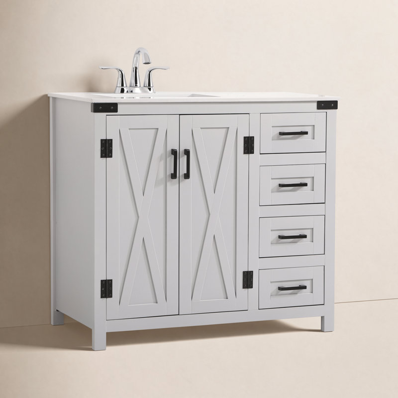 Slayton 36'' Single Bathroom Vanity with Engineered Marble Top, Gray