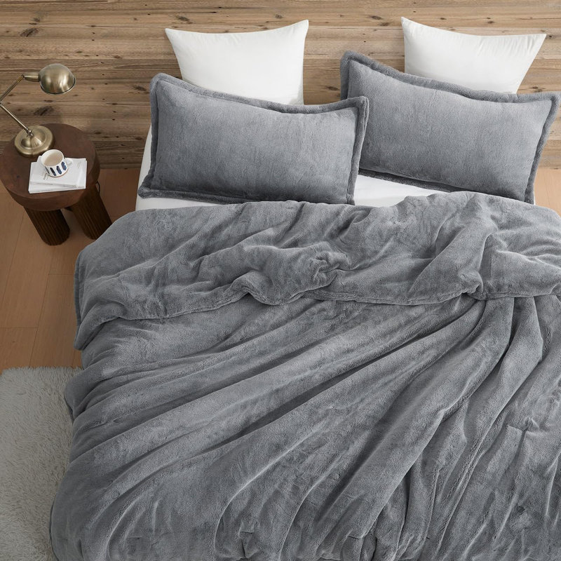 Ensemble d'édredon en fausse fourrure Coma, Édredon grand + 2 taies décoratives standard / g, Gris