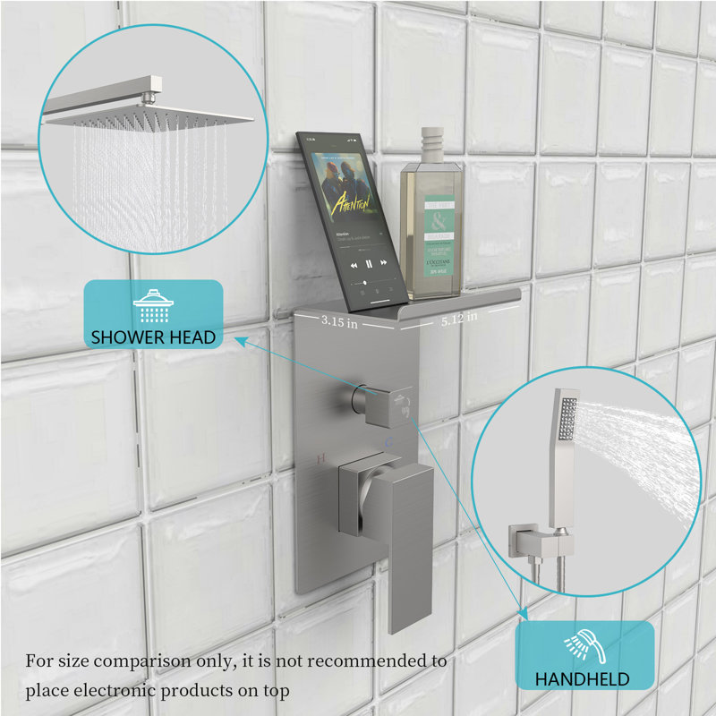 Topcraft 10-Inch Square Rainfall Shower System with Handheld Shower, Brushed Nickel