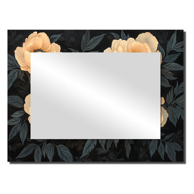 Black Beige Midnight Peonies I - Floral Wall Mirror Art - Printed On Metal