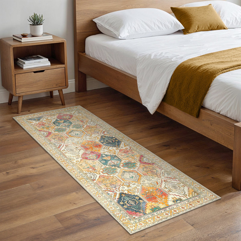 Machine Printed Area Rug, Runner 60 x 120 cm, Red/Beige