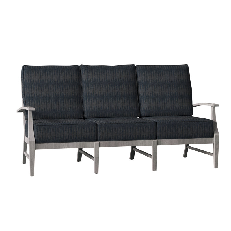Croquet 75.75" Wide Outdoor Teak Patio Sofa with Cushions, Welt, Oyster Teak, Verona Silver Sunbrella®
