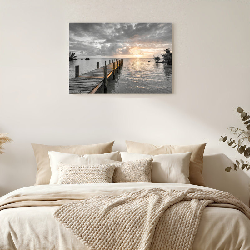 Art mural sur toile Gallery Wrap pour le salon, la chambre à coucher, le bureau ou le vestibule - décoration murale décorative avec quai au coucher du soleil