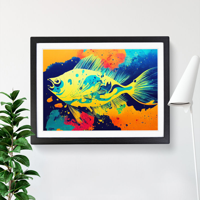 Fish Paint Splash Vol.4 Abstract 1 Piece Single Picture Frame Wall Art, 34cm H x 46cm W x 2cm D, Black Framed