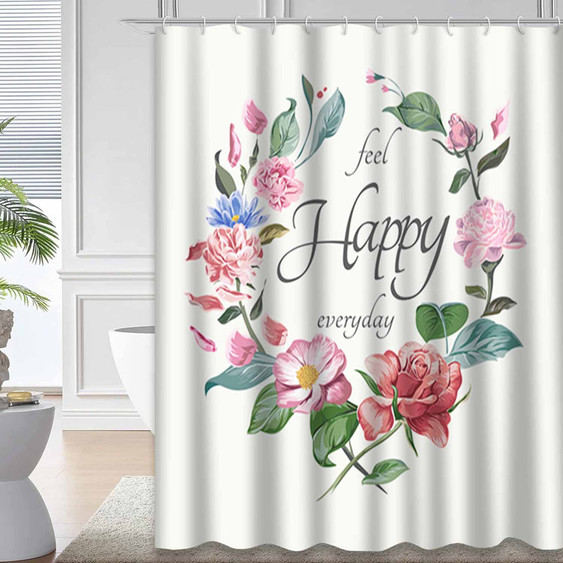 Rideau de douche imperméable à motif floral avec 12 crochets, L 72 po x l 78 po