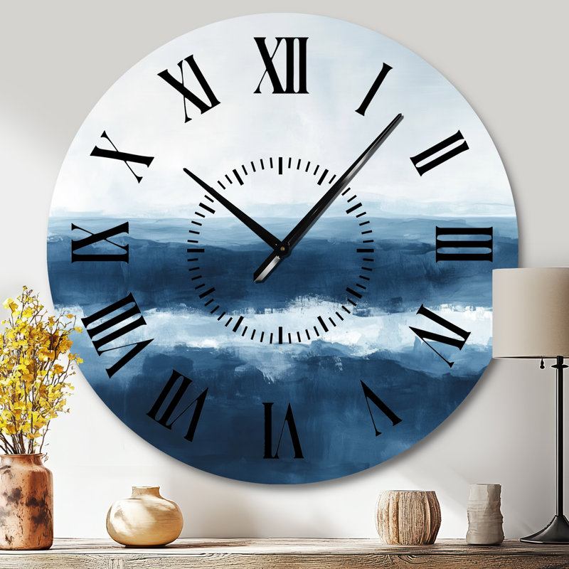 Horloge murale contemporaine en métal à l'horizon abstrait de l'océan., Grand