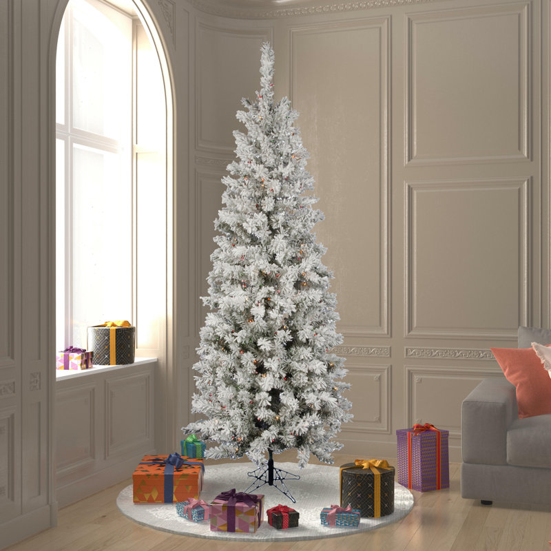 Pacific Flocked Pine Artificial Christmas Tree, 8.5' H, Multi-colored LED