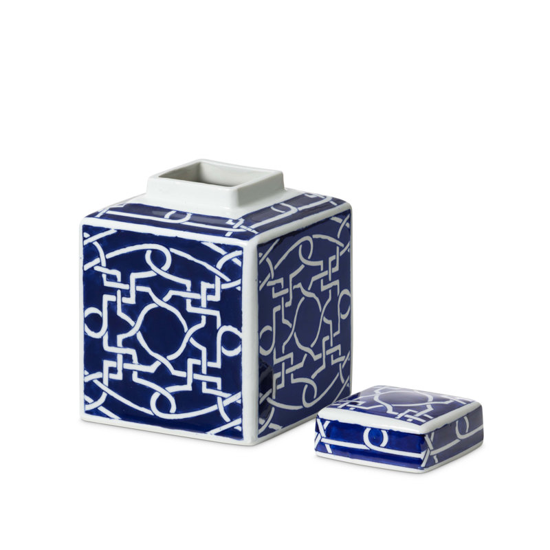 Imperial Ceramic Geometric Square Jar, Indigo, Small, Blue, 7.87" H x 5.51" W x 5.51" D, 38 pieces