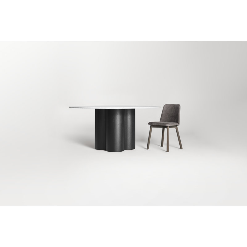 4 Quarter Round Marble Dining Table, Black Ash, 60" W x 60" L
