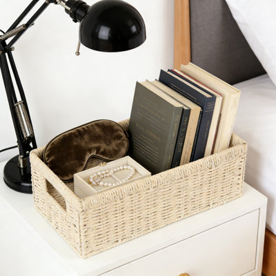 Ensemble de panier de rangement en corde de papier tissé à la main, bacs pliables en osier avec poignées pour le comptoir de salle de bain, le réservoir de toilette et l'organisation à la maison