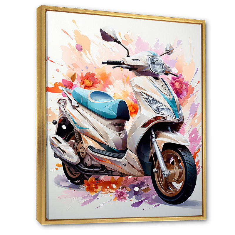 Jahsai scooter blanc sportif sur toile, Cadre flottant doré, H 32 po x l 16 po x P 1 po