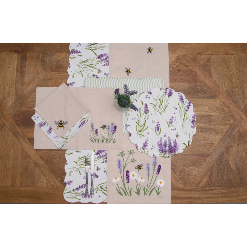 Lavender & Bee Garden Embroidered Table Runner