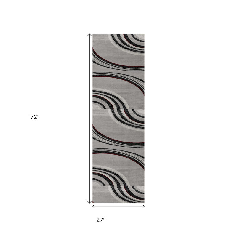 6' Gray And Black Abstract Runner Rug