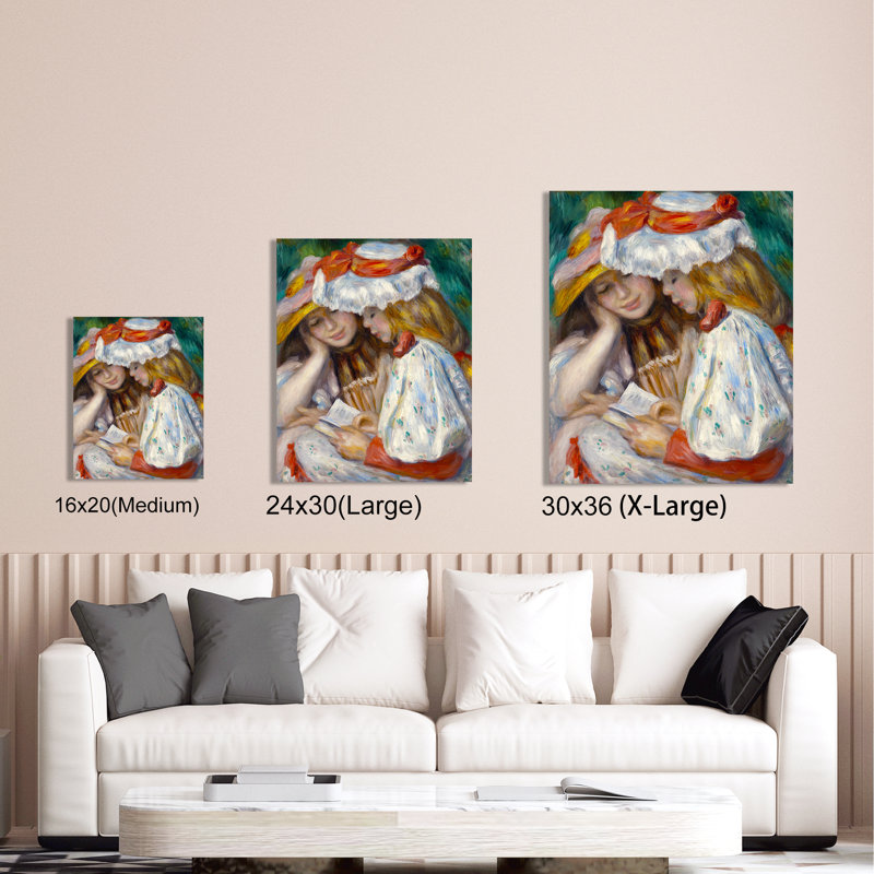 Reproduction de peinture, impression numérique sur toile, "Deux filles lisant" par Pierre-Auguste Renoir, H 30 po x l 24 po