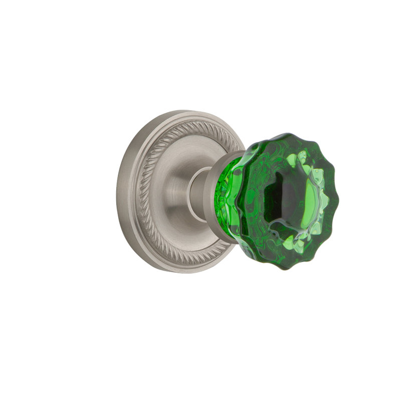 Rosette en corde avec bouton de porte en cristal émeraude, Nickel satiné