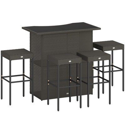 4 - Person Patio Dining Bar Set, Patio Bar Set, 1 Table, 4 Bar Stools, Brown