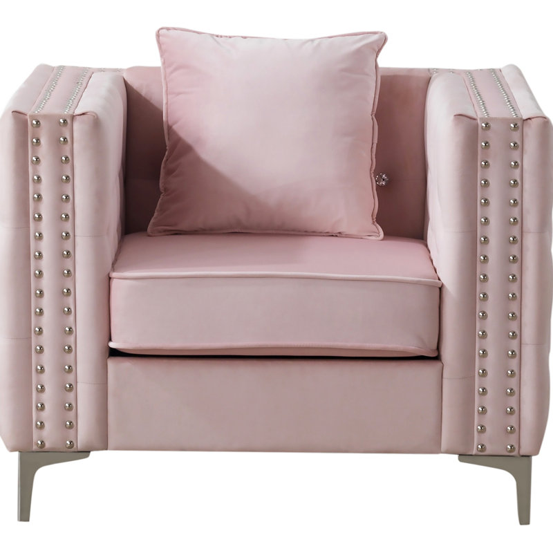 Fauteuil Chesterfield Lieza, Velours rose