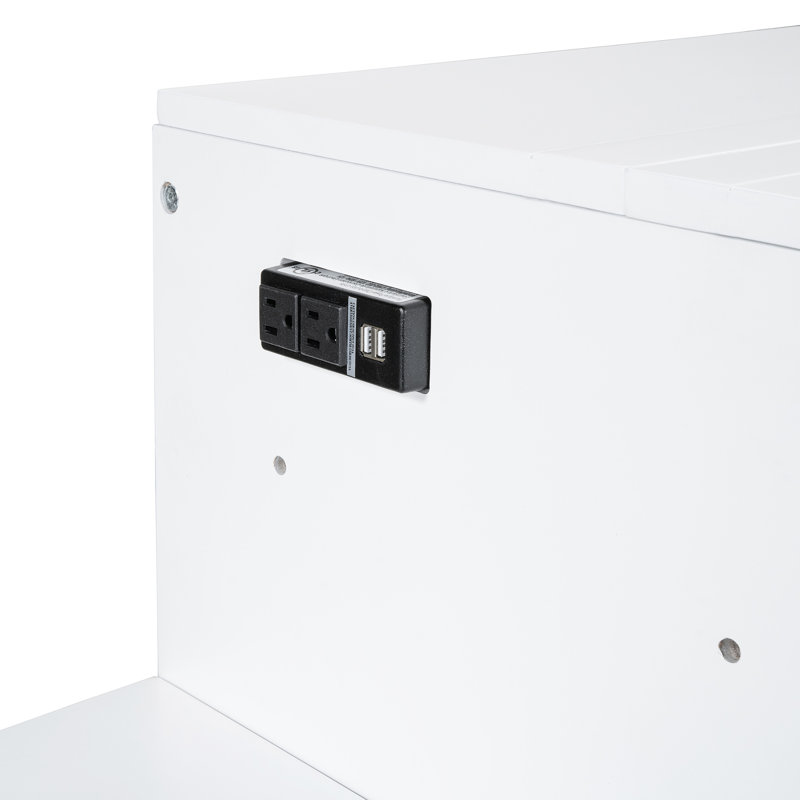 Lit-armoire blanc pour grand lit - avec chargement, grand espace de tiroir, armoire et bureau avec prise de charge, tiroir de rangement, unité