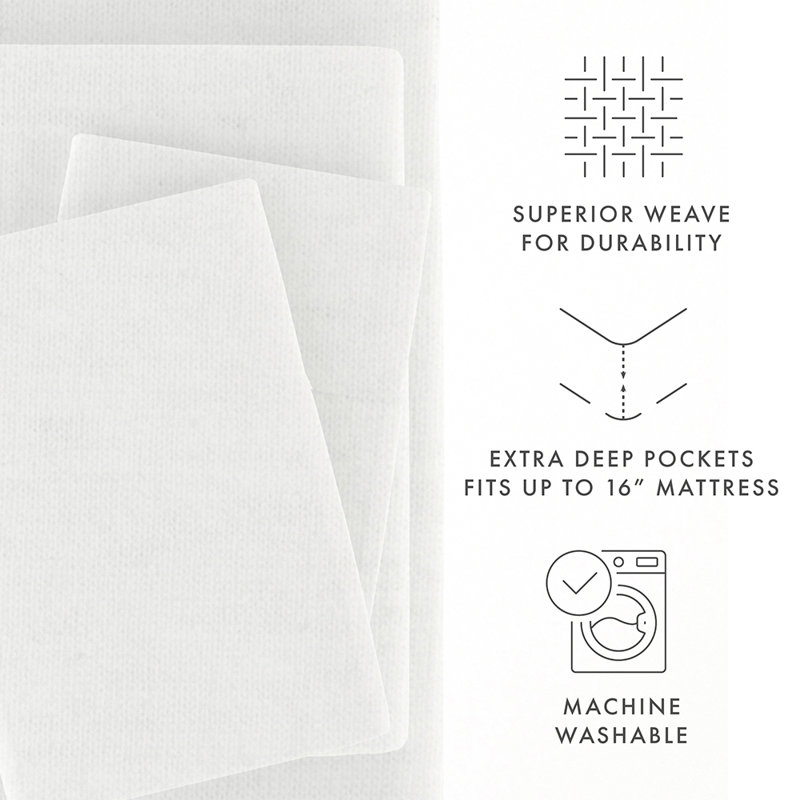 Ensemble de draps 100% coton, Blanc, Ensemble de draps pour lit double avec 2 taies d'o