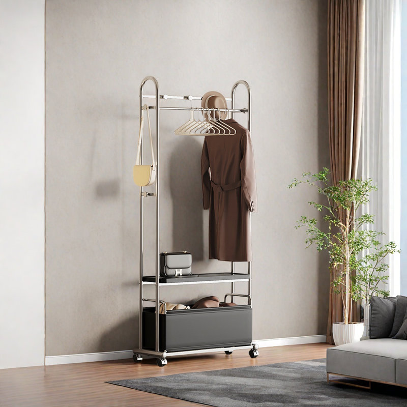 Stainless Steel Coat Rack with Hooks, Black