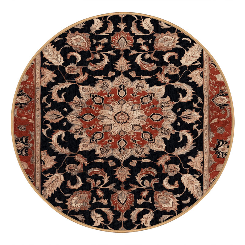 Machine Washable Persian Brown Area Rug, Round 7'